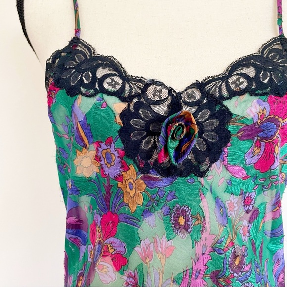 Vintage 80s Victoria’s Secret Jewel Tone Floral Mini Slip Dress - Picture 7 of 10